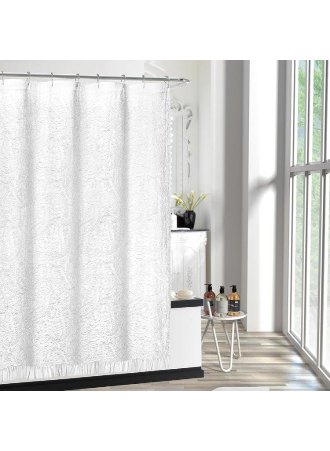 السرعوف الذهبية ستارة حمام من نسيج القطن الفاخر GOLD MANTIS مقاس 72 × 72 بوصة - ستارة حمام ناعمة وخالية من التجاعيد وصديقة للبيئة مع فتحات أزرار معززة لسهولة التركيب (بيزلي ماتيلاس (أبيض)) - Image 2