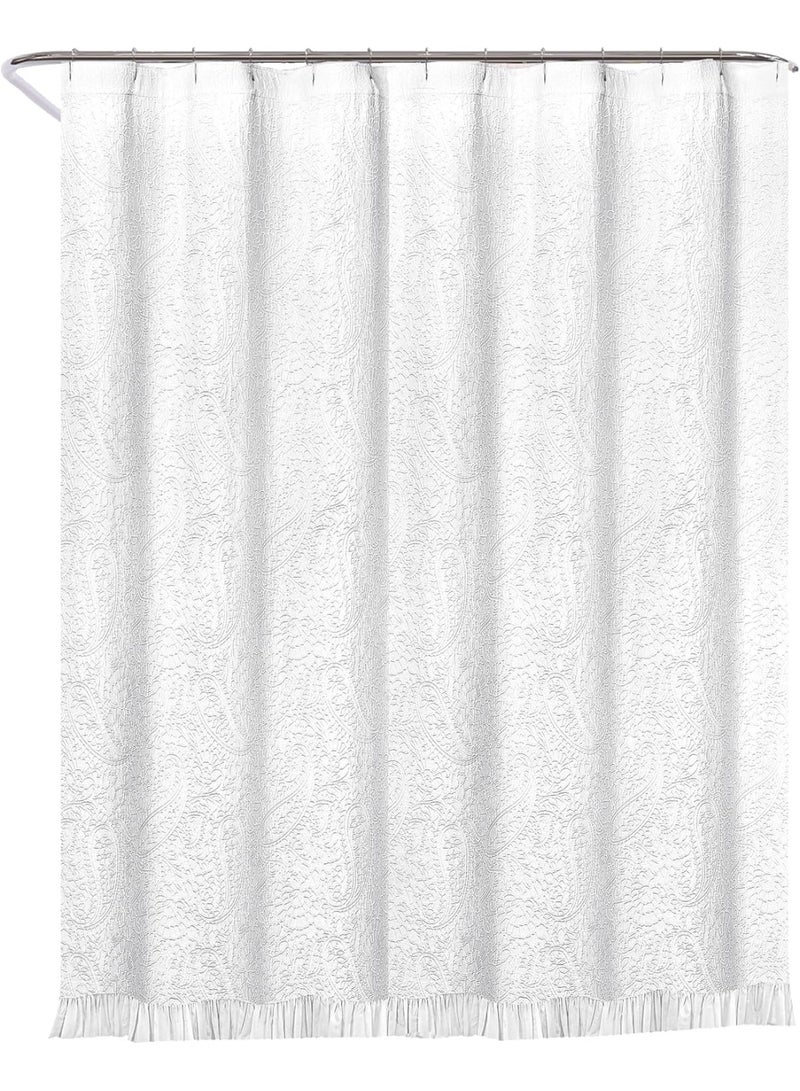 السرعوف الذهبية ستارة حمام من نسيج القطن الفاخر GOLD MANTIS مقاس 72 × 72 بوصة - ستارة حمام ناعمة وخالية من التجاعيد وصديقة للبيئة مع فتحات أزرار معززة لسهولة التركيب (بيزلي ماتيلاس (أبيض)) - Image 1