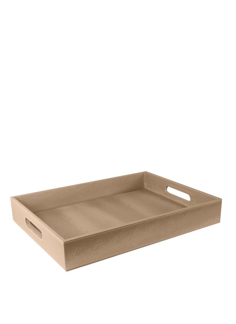 Lamsit Ibdaa - Leather Tray Organizer | Modern Storage for Home Office Desk, Wallet, Mobile Phone, Watch, Stationary, Jewelry, Perfume, Glasses | Beside Table Catchall Dump Key Bowl (Beige) - Image 1
