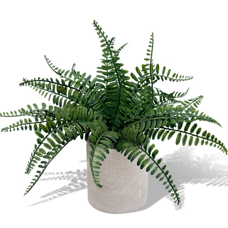 Coferset Small Fake Plant 12.5" Fern Potted Artificial Plants for Shelf Home Bathroom Office Decor(Gray Pot) - Image 1