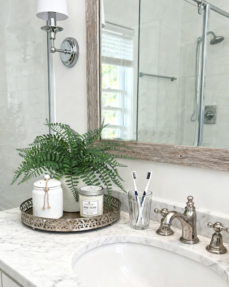 Coferset Small Fake Plant 12.5" Fern Potted Artificial Plants for Shelf Home Bathroom Office Decor(Gray Pot) - Image 5