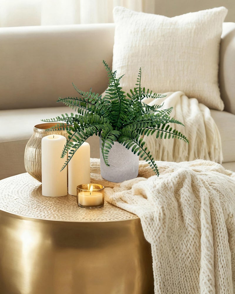 Coferset Small Fake Plant 12.5" Fern Potted Artificial Plants for Shelf Home Bathroom Office Decor(Gray Pot) - Image 4