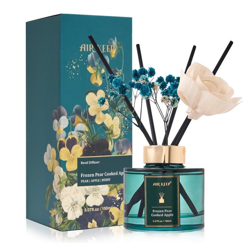 Airkeep Flower Reed Diffusers Set, 5.07 oz Pear/Apple/Berry Scented Oil Diffuser with 8 Reed Sticks, Home Fragrance Diffuser Gift Set for Bathroom & Office Decor 150ml - Image 1