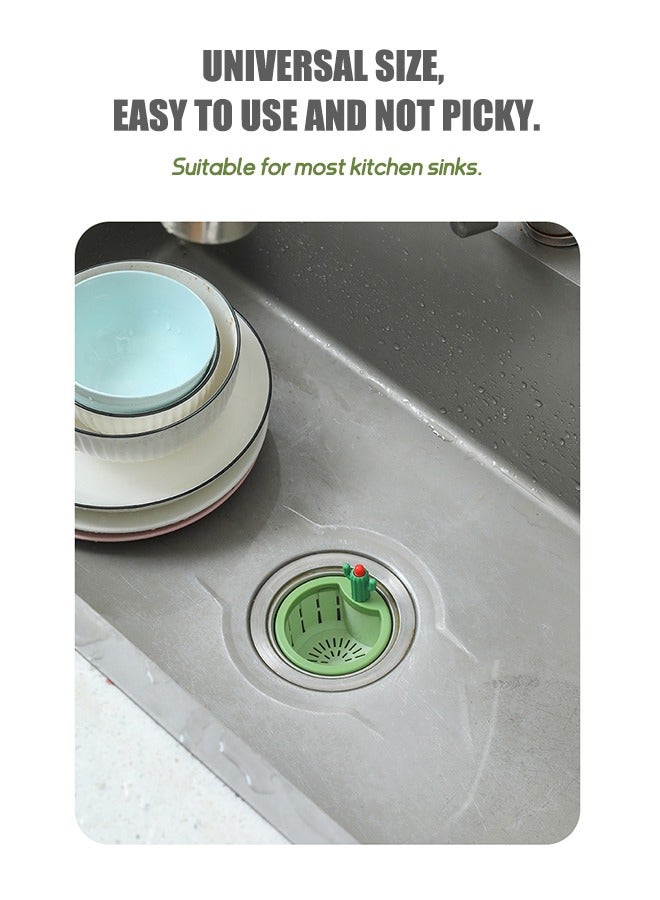 بيوند مصفاة تصريف صنبور الكاكتوس، مصفيات الطعام، مصفاة صنبور المطبخ السريعة، سلة مصفاة الحوض متعددة الوظائف (خضراء) - Image 3