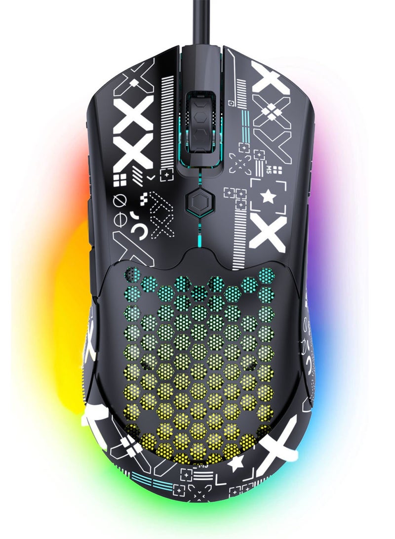 CubeG M5 Ultralight Wired Gaming Mouse with RGB Backlight High-Precision 12000 DPI Optical Sensor, 6 Programmable ons,  Drag-Free Paracord, Ergonomic Gaming Mouse Black - Image 1
