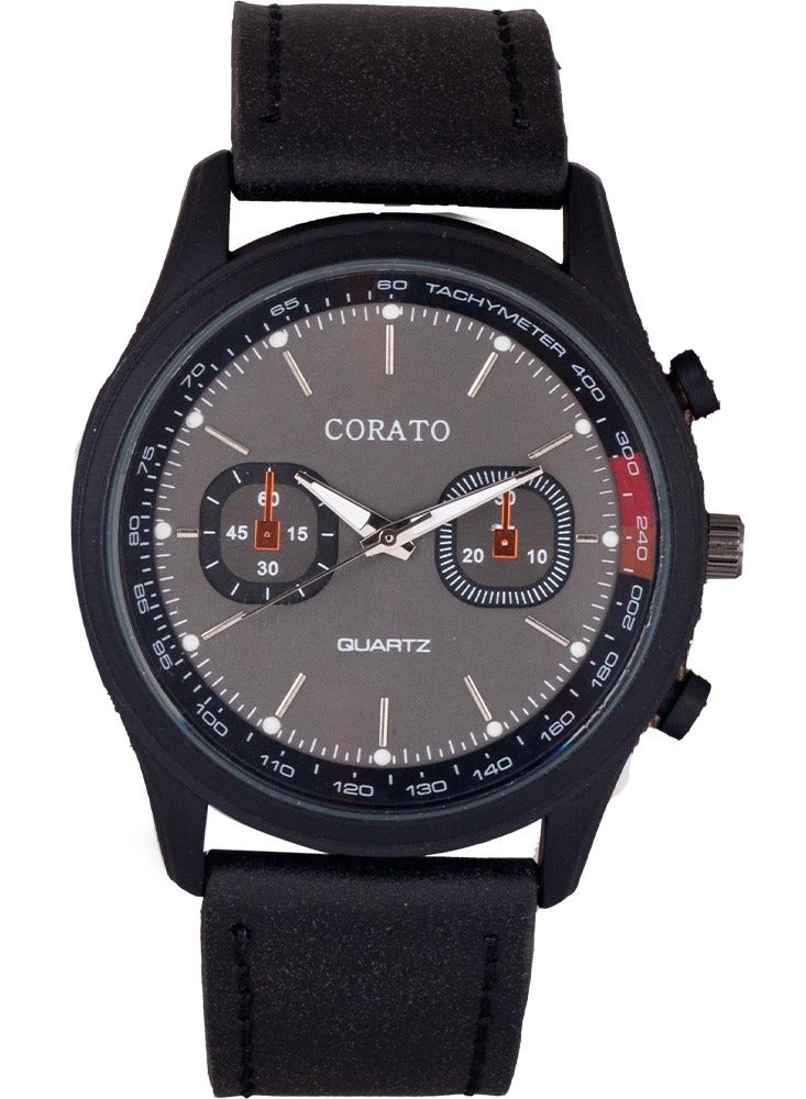 Corato Black Leather Quartz Watch - Image 1
