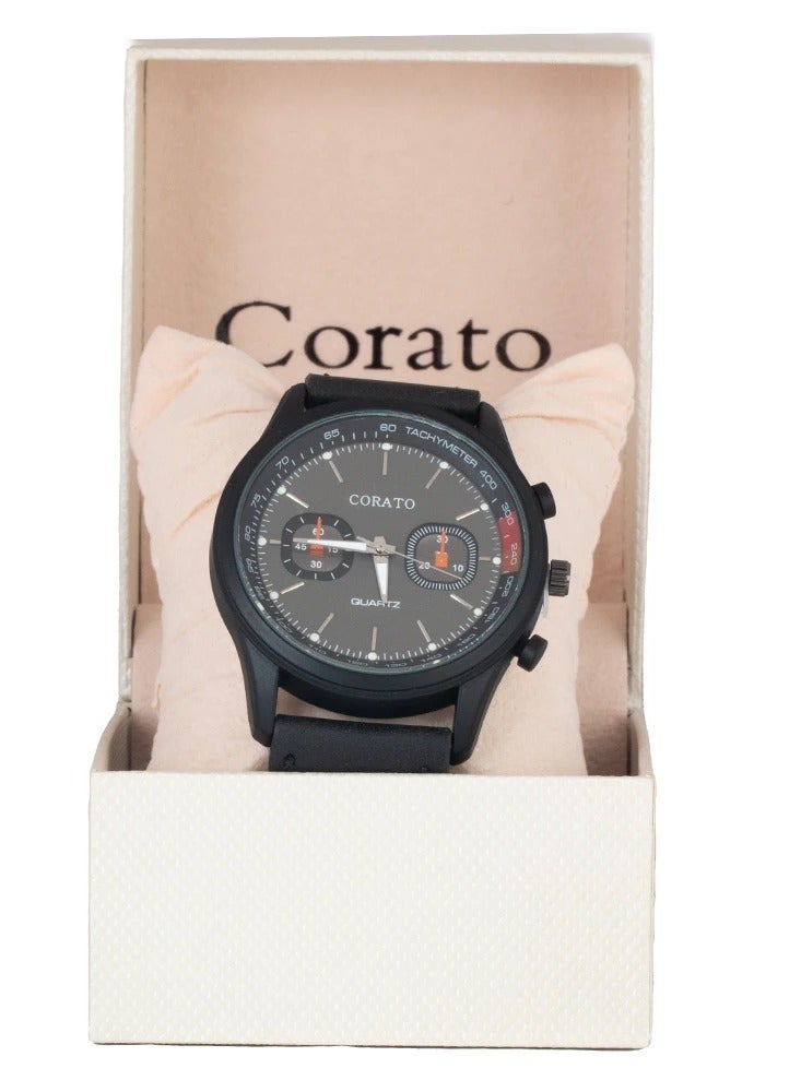 Corato Black Leather Quartz Watch - Image 3