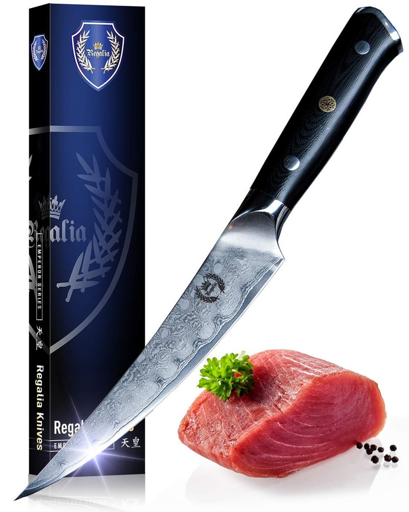 Regalia Boning/Fillet Knife: Professional Japanese 6 Inch Razor Sharp AUS10 Premium High Carbon 67 Layer Damascus Stainless Super Steel Full Tang Chef’s knives w/G-10 Handle Knives - Image 1