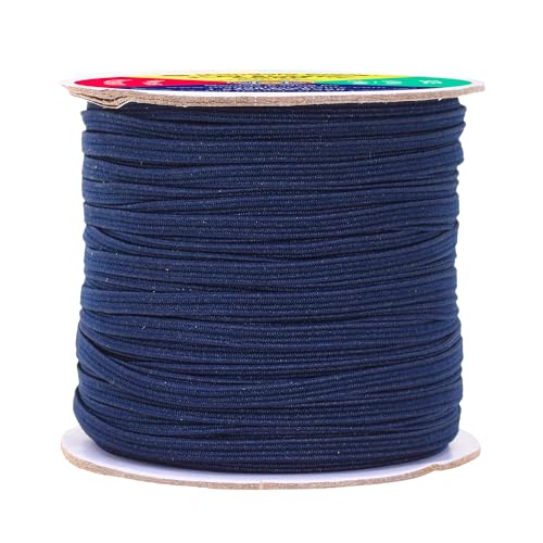Mandala Crafts 3mm 50 Yds Roll of Navy Blue Elastic Bands for Sewing - 1/8 Flat Elastics Cord - 1 8 Inch Braided Stretch Straps for Crafting - Image 1