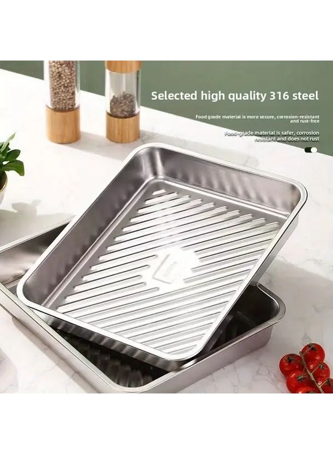 3pcs White Stainless Steel Baking Trays with Lids Nonstick Easy Clean Rectangular for Roasting - Image 1