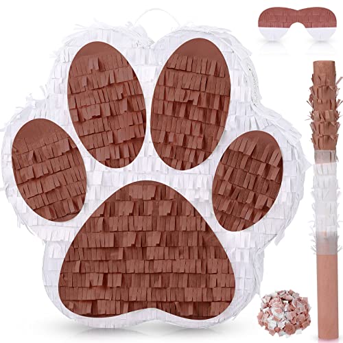Lewtemi Small Dog Paw Piata Puppy Birthday Party Supplies Animal Themed Birthday Piata with Blindfold Bat Confetti for Pet Cow Themed Party Baby Shower Decorations FavorsCoffee - Image 1