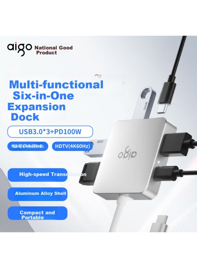 Aigo Type-C Docking Station Usb Hub Splitter Hdmi Adapter 4K60Hz Converter Pd100W Laptop Usb Dock Jz06-H (Metal) - Image 3