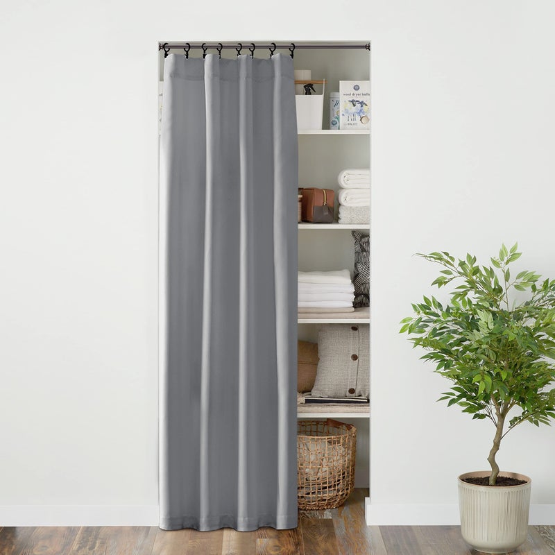 Insualted Bathroom Door Shade for Laundry Room RV Pleated Folding ShowerPrivavy Blackout Thermal Insulation Easy Pass Room Door for Baby Nursery Kids Bedroom Doorway80 In LongLight GreySilver Gray