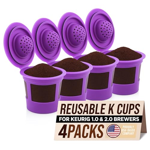 Reusable K Cups for Keurig Coffee Maker  Filter Pods for Keurig 10 and 20 Brewers  Refillable K Cup Fits KElite KClassic  BPA Free Universal Reusable Single Serve  4 Pack