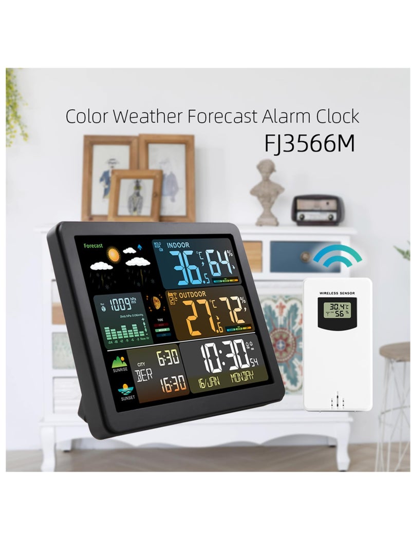Weather Station Wireless Indoor Outdoor Thermometer, Color Display Digital Weather Thermometer with Atomic Clock, Barometric Pressure, Forecast Station with Adjustable Backlight