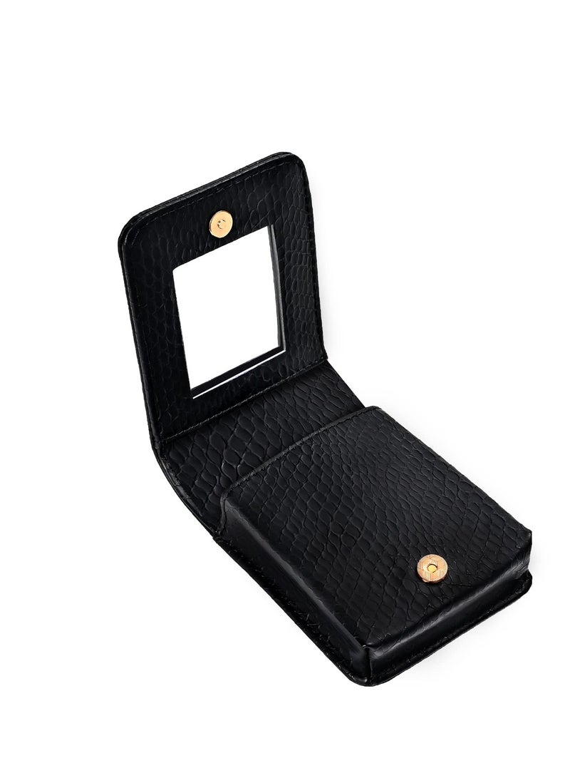 SOLARAE Lipstick Case with Mirror Cosmetic Bag, Mini Portable Makeup Holder, Travel Makeup Mini Bag Lipstick Holder, Suitable for Women Girls (Black) - Image 1