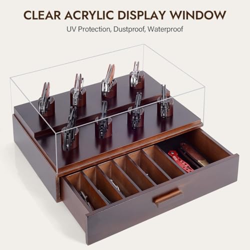 ULTRGEE Knife Display Case, Pocket Knife Collection Display Holder, Folding Knife Wooden Showcase Display Organizer Storage with Drawers and Acrylic Cover, Surprise Gift for Men - Image 3