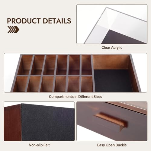 ULTRGEE Knife Display Case, Pocket Knife Collection Display Holder, Folding Knife Wooden Showcase Display Organizer Storage with Drawers and Acrylic Cover, Surprise Gift for Men - Image 5