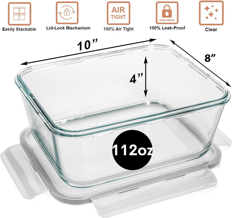 Razab 3300 ml/ 112 oz LARGE Glass Food Container with Locking Lid. Ideal for Storing food, vegetables or fruits. Baking Casserole, Lasagna, Baking Or Roasting chicken and lot of other tasty food. BPA Free - Image 3