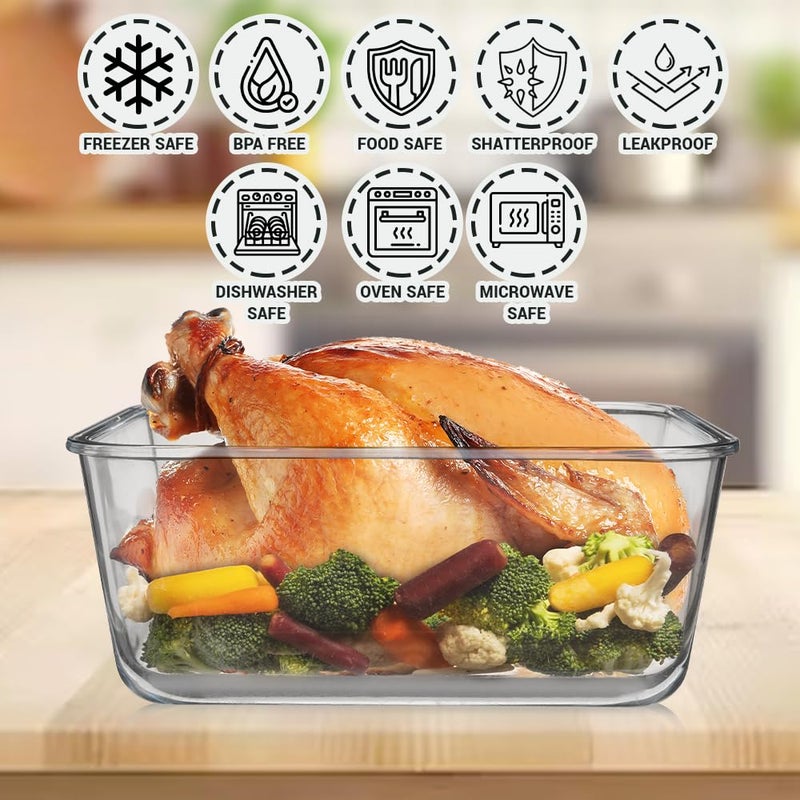 Razab 3300 ml/ 112 oz LARGE Glass Food Container with Locking Lid. Ideal for Storing food, vegetables or fruits. Baking Casserole, Lasagna, Baking Or Roasting chicken and lot of other tasty food. BPA Free - Image 5