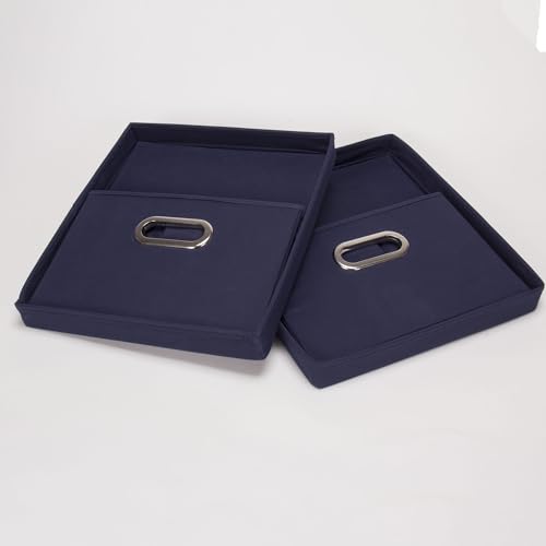 Household Essentials Fabric Storage Boxes with Lids and Handles, Blue - Image 5