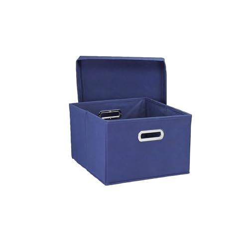 Household Essentials Fabric Storage Boxes with Lids and Handles, Blue - Image 4