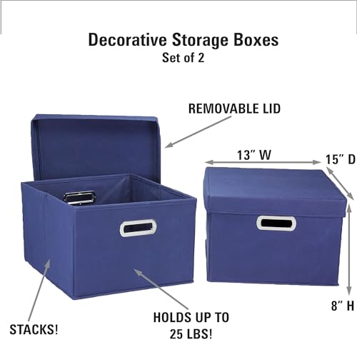 Household Essentials Fabric Storage Boxes with Lids and Handles, Blue - Image 3
