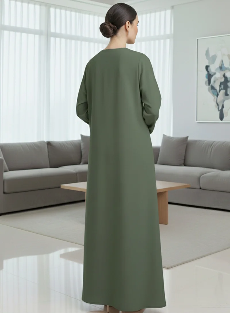 MSquare Fashion Handmade Floral Embroidered Green Abaya