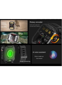 Generic MK66 Military Smartwatch with Bluetooth Call, Waterproof Smart Sport Watches Rugged Outdoor Men's Watch for iPhone Android Smartwatch with Heart Rate Monitor (Green)  - Image 3
