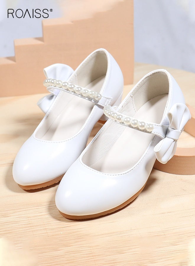 roaiss Girls Stylish Dress Shoes, Low Heels Mary Jane Shoes with Pearls and Bowknot, Suitable for Parties, Weddings, School, Daily wearing or Other Occasions  - Image 1