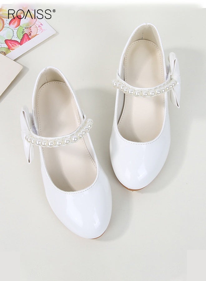 roaiss Girls Stylish Dress Shoes, Low Heels Mary Jane Shoes with Pearls and Bowknot, Suitable for Parties, Weddings, School, Daily wearing or Other Occasions  - Image 2