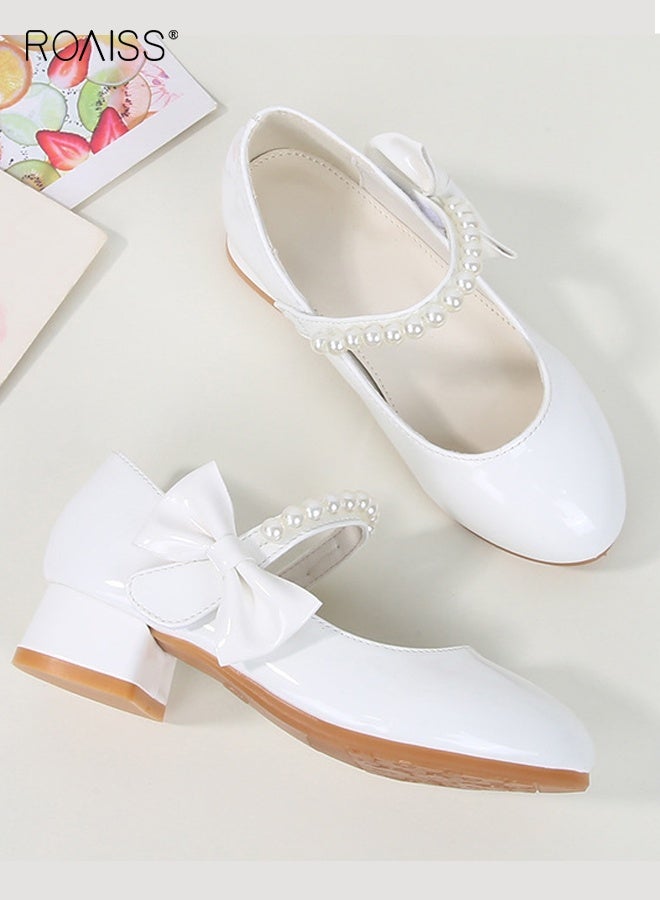 roaiss Girls Stylish Dress Shoes, Low Heels Mary Jane Shoes with Pearls and Bowknot, Suitable for Parties, Weddings, School, Daily wearing or Other Occasions  - Image 3