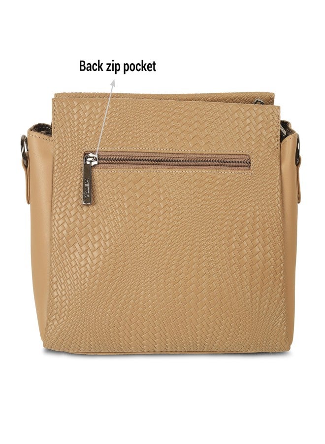 Metro Women Beige Faux Leather Casual Sling Bag with Adjustable Handle (66-499) - Image 4