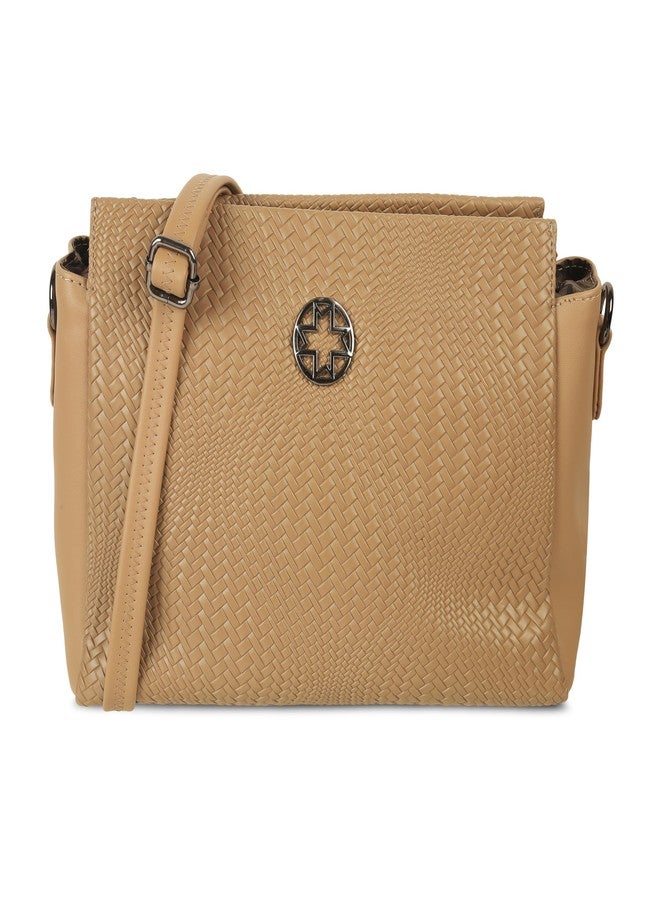 Metro Women Beige Faux Leather Casual Sling Bag with Adjustable Handle (66-499) - Image 1