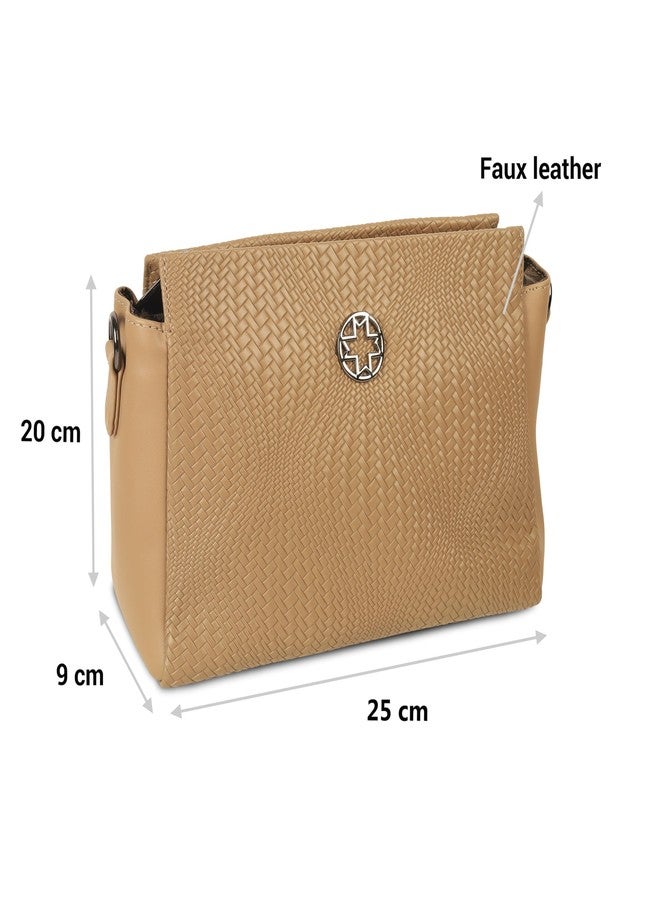 Metro Women Beige Faux Leather Casual Sling Bag with Adjustable Handle (66-499) - Image 3