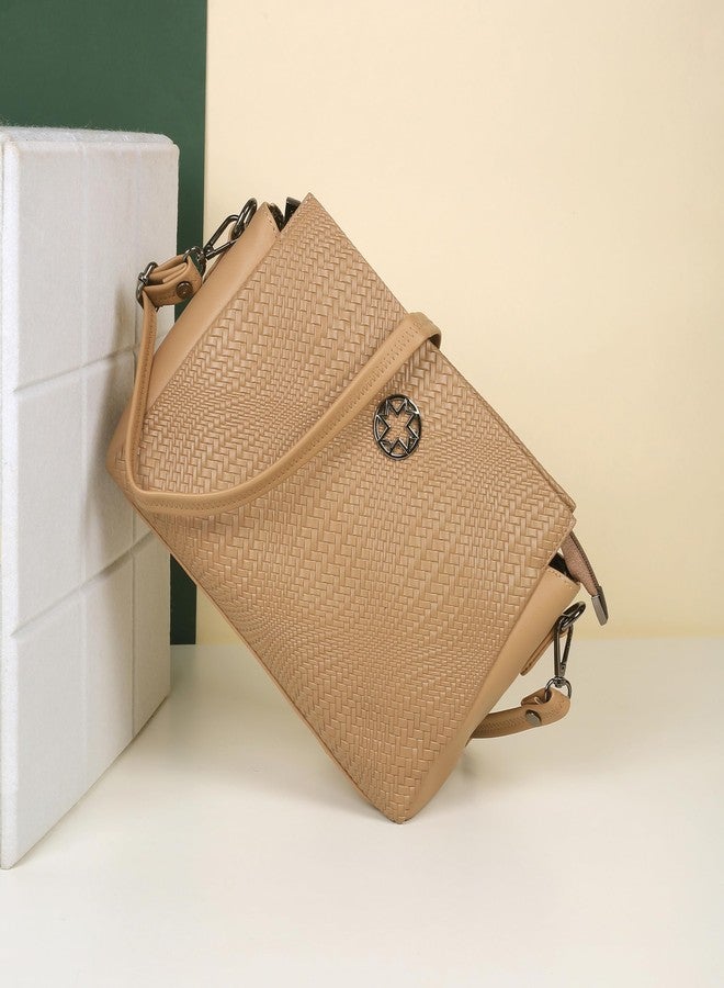 Metro Women Beige Faux Leather Casual Sling Bag with Adjustable Handle (66-499) - Image 2