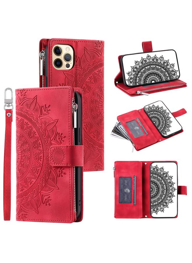 Zaboon Case For iPhone 12 / 12 Pro Multi-Card Totem Zipper Leather Phone Case - Image 1