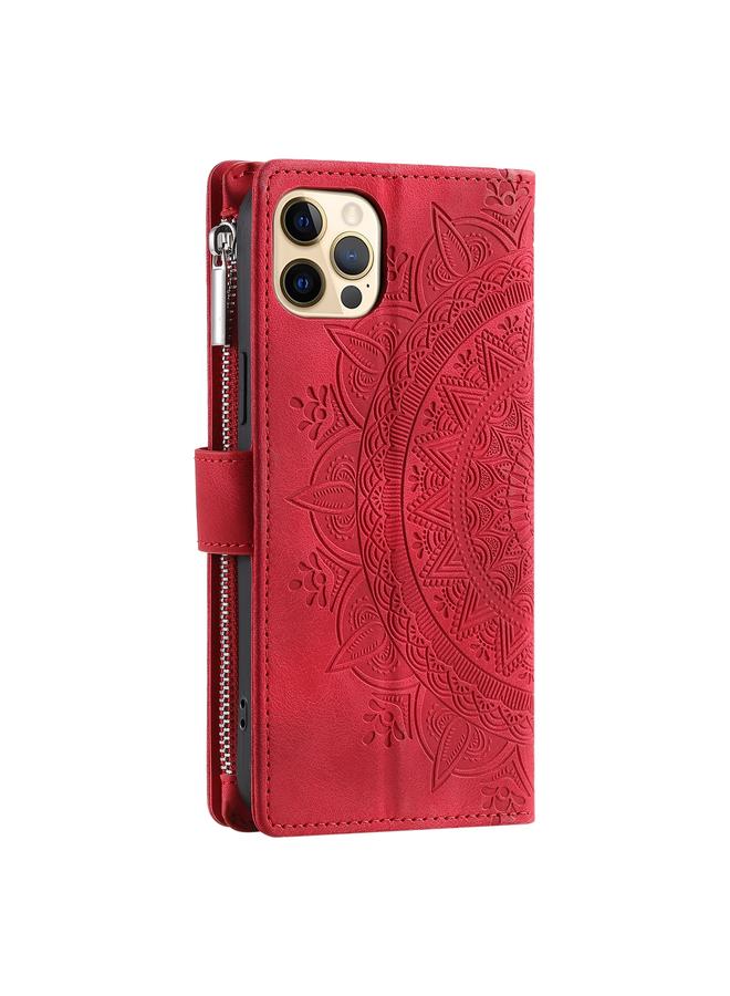 Zaboon Case For iPhone 12 / 12 Pro Multi-Card Totem Zipper Leather Phone Case - Image 3