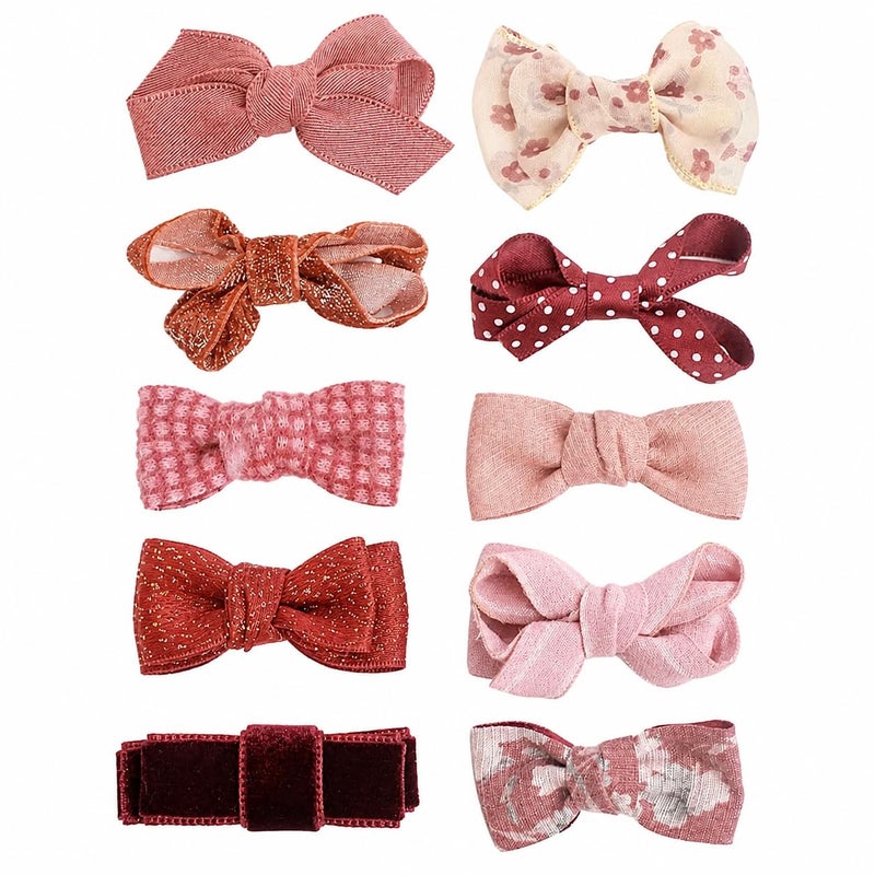 IKUHRMO 10 Pack Baby Hair Bows Clips for Girls Red Toddler Hair Clips Soft Fabric Bow Barrettes with Alligator Clips Cute Hair Accessories for Birthday GiftRed - Image 3