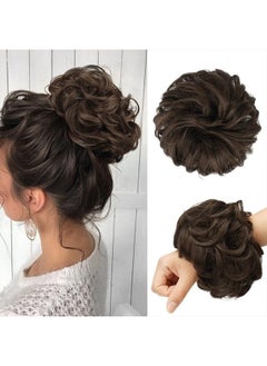 Messy Bun Hair Piece Wavy Curly Large Hair Bun Scrunchies Extensions Synthetic Dark Brown Mixed Light Auburn Tousled Updo Hairpieces for Women Girls
