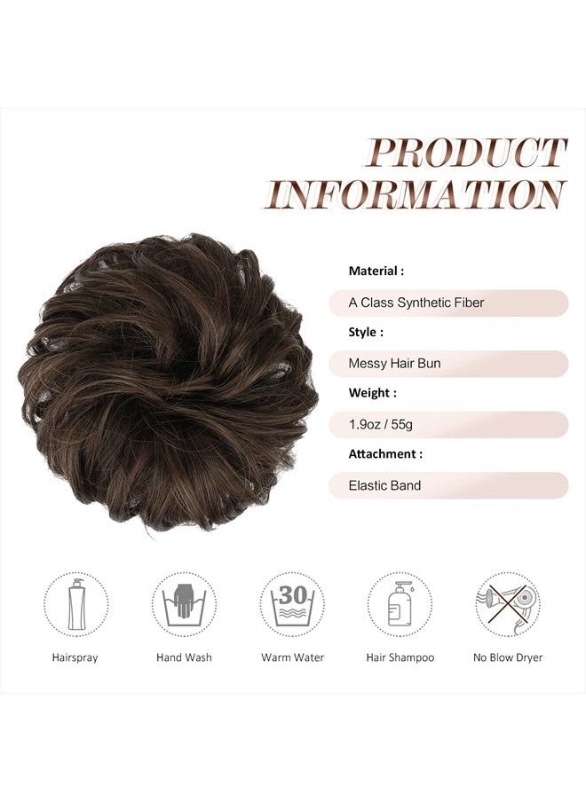 FESHFEN - Messy Bun Hair Piece Wavy Curly Large Hair Bun Scrunchies Extensions Synthetic Dark Brown Mixed Light Auburn Tousled Updo Hairpieces for Women Girls - Image 1