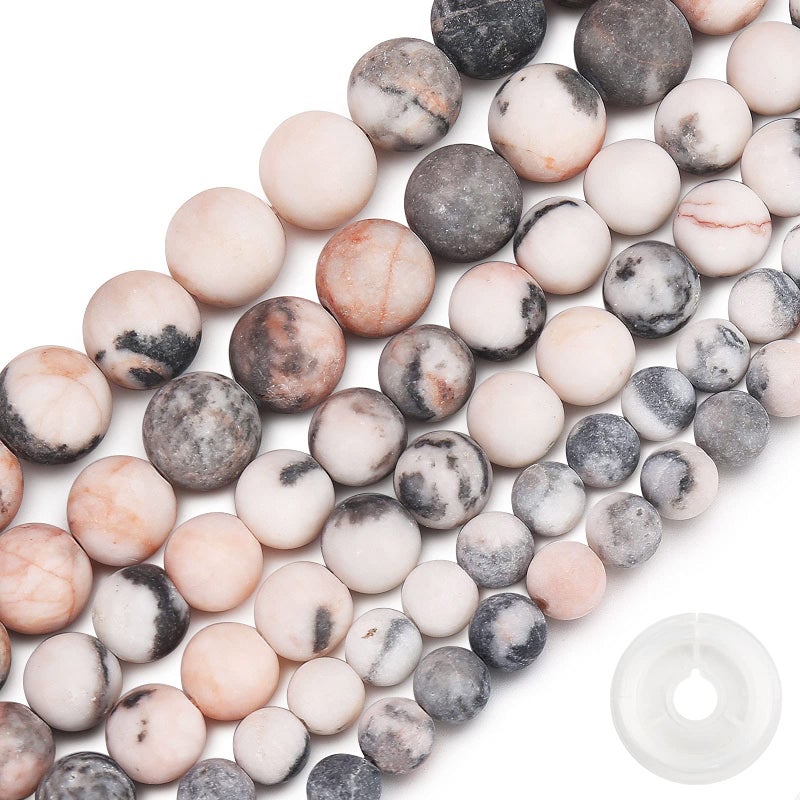 Natural Matte Pink Zebra Jasper Beads 8MM Round Frosted Unpolished Loose Gemstone Beads for Bracelet Necklace Jewelry Making Energy Stone Healing Power with Stretch Beading Cord