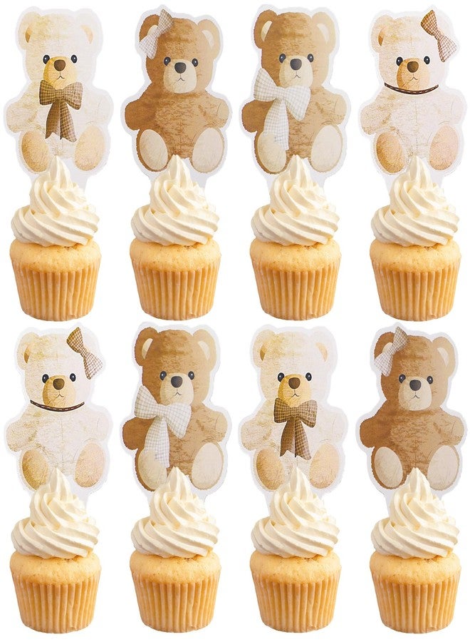 MEMOVAN Bear Cupcake Toppers 48pcs Bear Baby Shower Cake Toppers We Can Bearly Wait Cake Cupcake Topper Decoration for Bear Theme Birthday Baby Shower Gender Reveal Party Supplies - Image 1