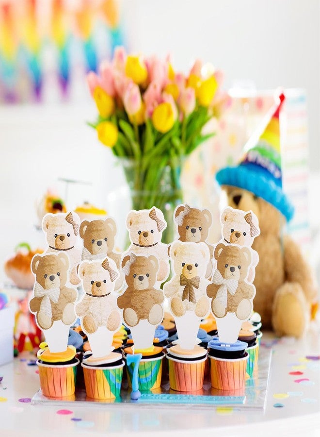 MEMOVAN Bear Cupcake Toppers 48pcs Bear Baby Shower Cake Toppers We Can Bearly Wait Cake Cupcake Topper Decoration for Bear Theme Birthday Baby Shower Gender Reveal Party Supplies - Image 4