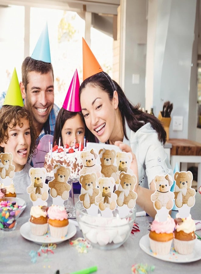 MEMOVAN Bear Cupcake Toppers 48pcs Bear Baby Shower Cake Toppers We Can Bearly Wait Cake Cupcake Topper Decoration for Bear Theme Birthday Baby Shower Gender Reveal Party Supplies - Image 5