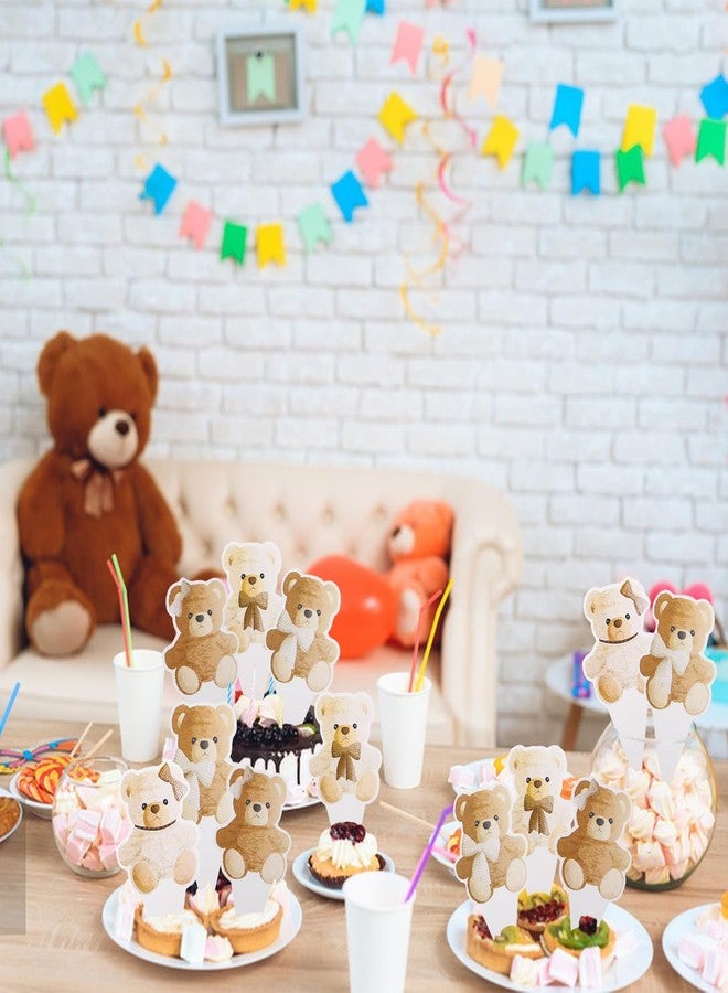 MEMOVAN Bear Cupcake Toppers 48pcs Bear Baby Shower Cake Toppers We Can Bearly Wait Cake Cupcake Topper Decoration for Bear Theme Birthday Baby Shower Gender Reveal Party Supplies - Image 3