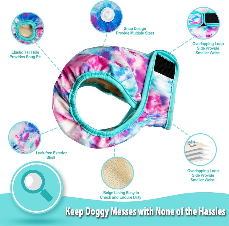 Langsprit Washable Female Dog Diapers (3 Pack) - No Leak Reusable Diapers for Doggy Female in Period - Highly Absorbent Dog Heat Panties with Adjustable Snaps Colourful S Size - Image 3