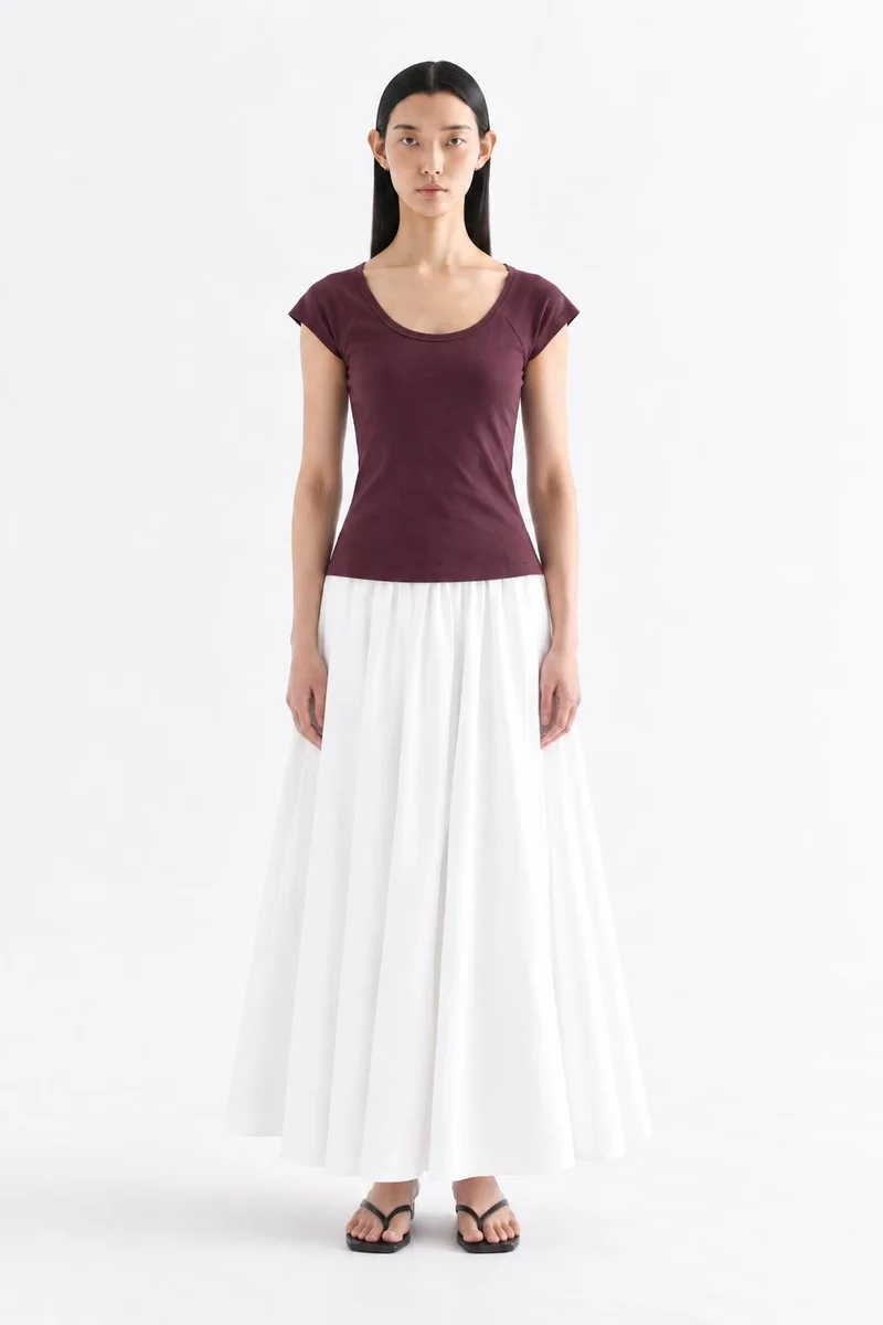 The Editor's Market Kerine Scoop Neck Cap Sleeve Top - Plum