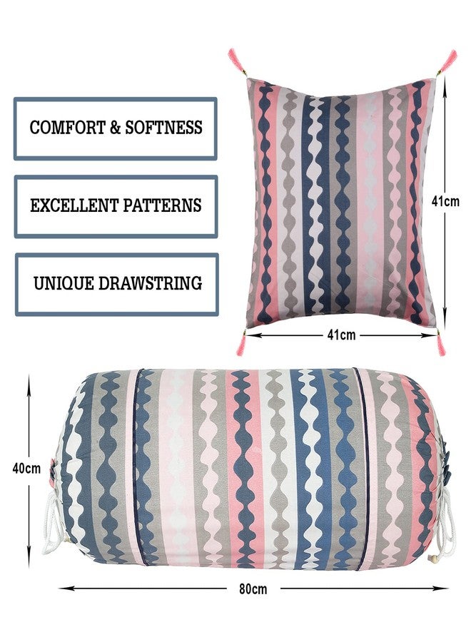 Kuber Industries Bolster & Cushion Cover Set - 2 Piece Bolster, 3 Piece Square Cushion Covers - Soft Cotton, Zig Zag Design - Pack of 5, Multicolor - Image 3