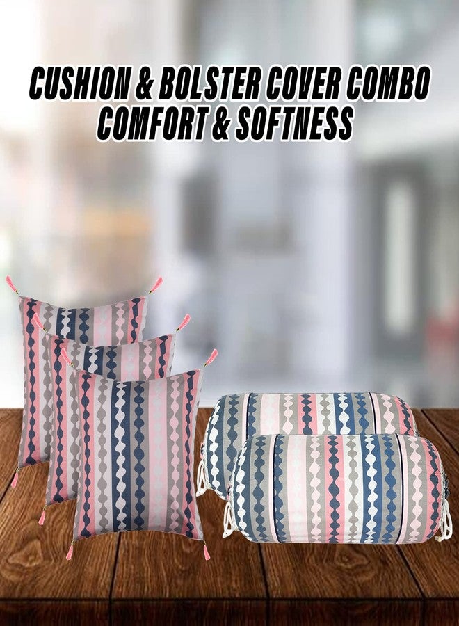 Kuber Industries Bolster & Cushion Cover Set - 2 Piece Bolster, 3 Piece Square Cushion Covers - Soft Cotton, Zig Zag Design - Pack of 5, Multicolor - Image 5